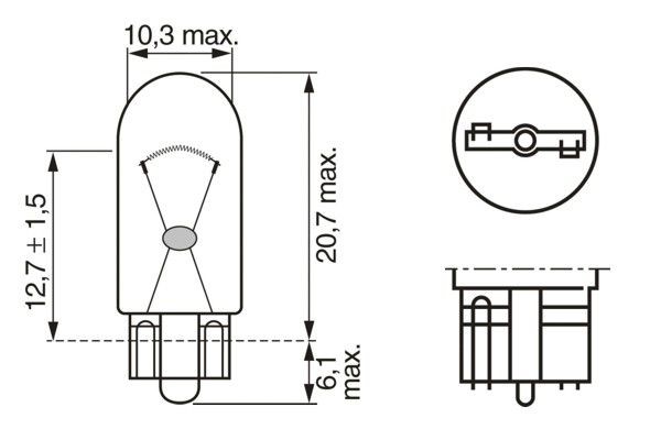 Pære, baklys - Glødelampe BOSCH Pure Light WS W5W W2,1x9,5d, Bag, BOSCH