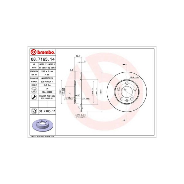 Bremseskive Solid, Bagaksel BREMBO BREMBO Bremseskive Solid, Bagaksel BREMBO BREMBO