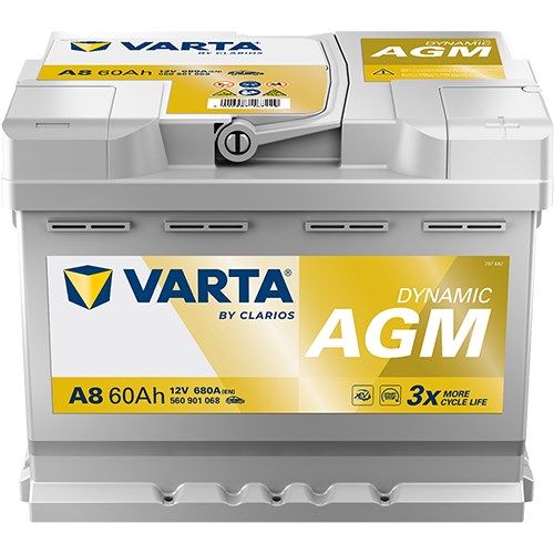 Startbatteri Varta Dynamic AGM A8 12V 60Ah 680A, Bagagerum VARTA