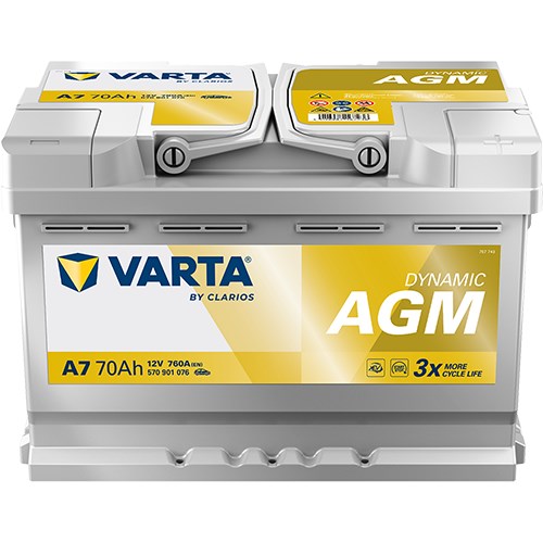 Startbatteri Varta Dynamic AGM A7 (E39) 12V 70Ah 760A, Bagagerum VARTA