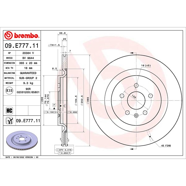 Bremseskive Indvendig ventileret, Bagaksel BREMBO BREMBO