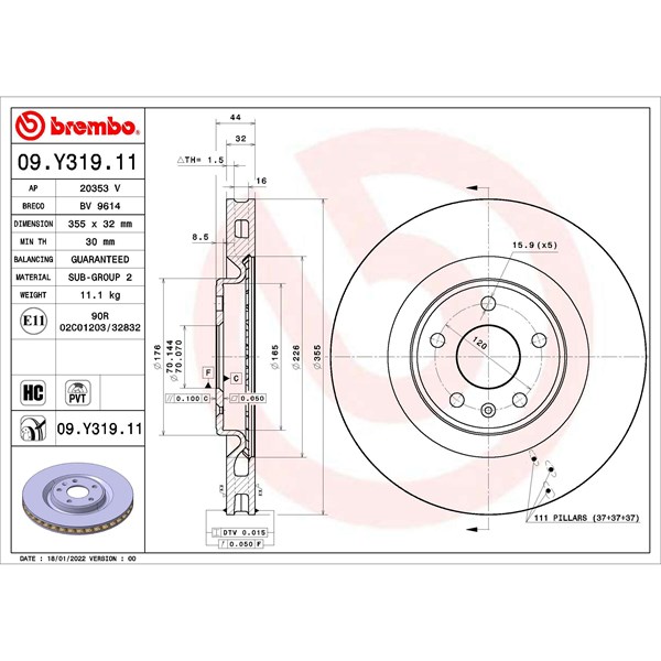 Bremseskive Indvendig ventileret, Foraksel BREMBO BREMBO