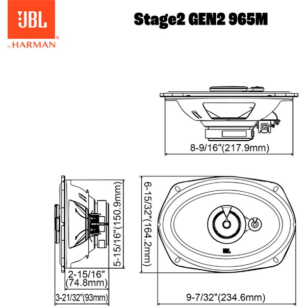 JBL Stage2 Gen2 965M 6 x 9 tomme 3-Way Højttalersæt 560W/70W JBL JBL
