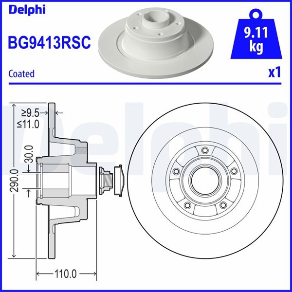 Bremseskive Solid, Bagaksel DELPHI DELPHI Bremseskive Solid, Bagaksel DELPHI DELPHI