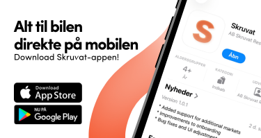 Banner for Skruvats app – alt til bilen direkte på mobilen. Download via App Store eller QR-kode.