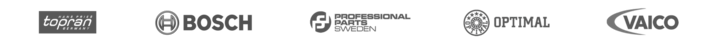 Logoer for producenter af motorstyrings- og motordele: Topran, Bosch, Professional Parts Sweden, Optimal, Vaico