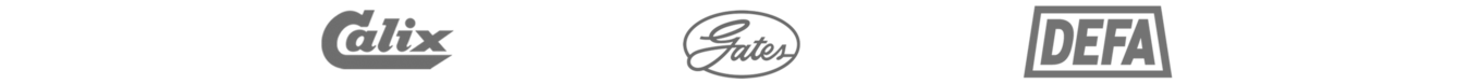 Logoer for producenter af drivremme og motorvarmere: Calix, Gates, DEFA