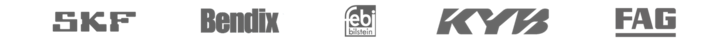 Logoer for producenter af bildelar: SKF, Bendix, Febi Bilstein, KYB, FAG