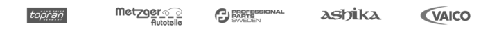 Logoer for producenter af viskerblade og servicekomponenter: Topran, Metzger Autoteile, Professional Parts Sweden, Ashika, Vaico