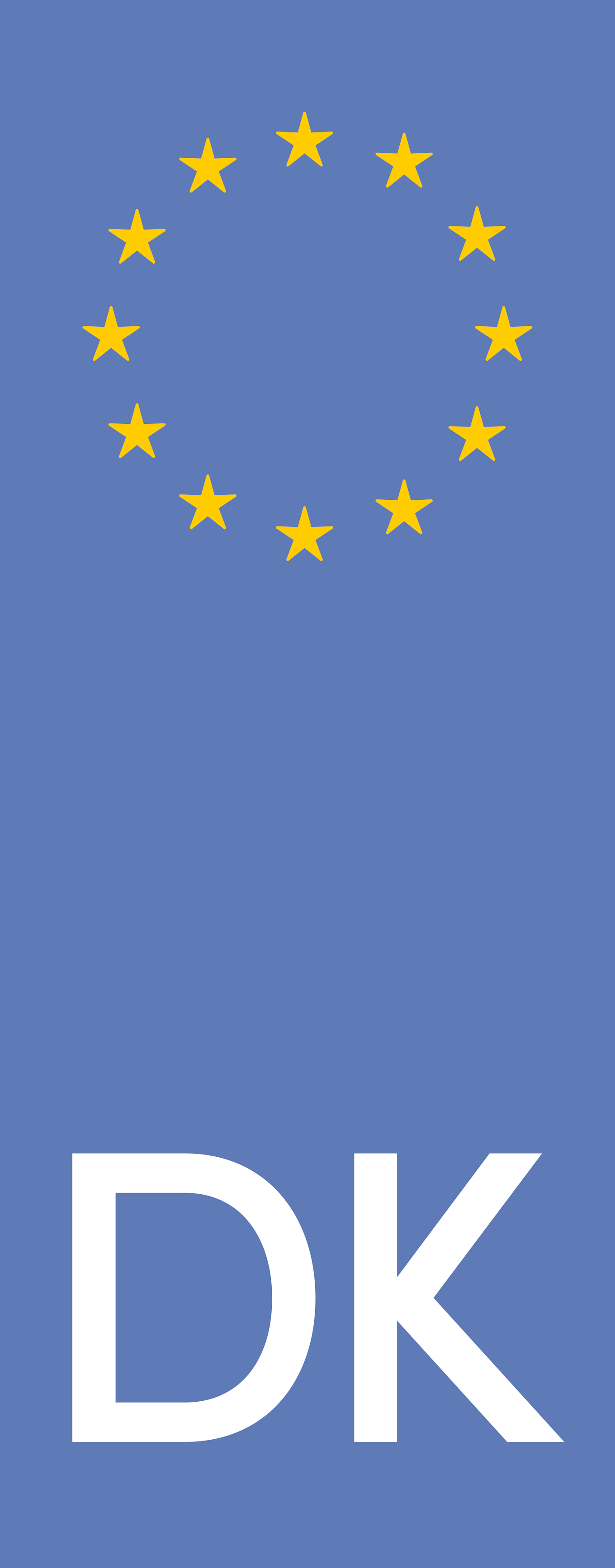 EU-symbol med stjerner og landekode DK for Danmark på nummerplade